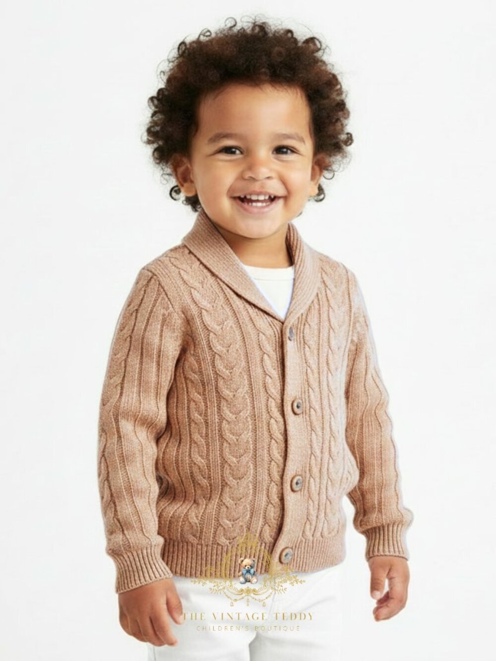 NWT Cute Boys Knitted Sweater Comfy & Warm Long Sleeve Button Down Tan 18-24M